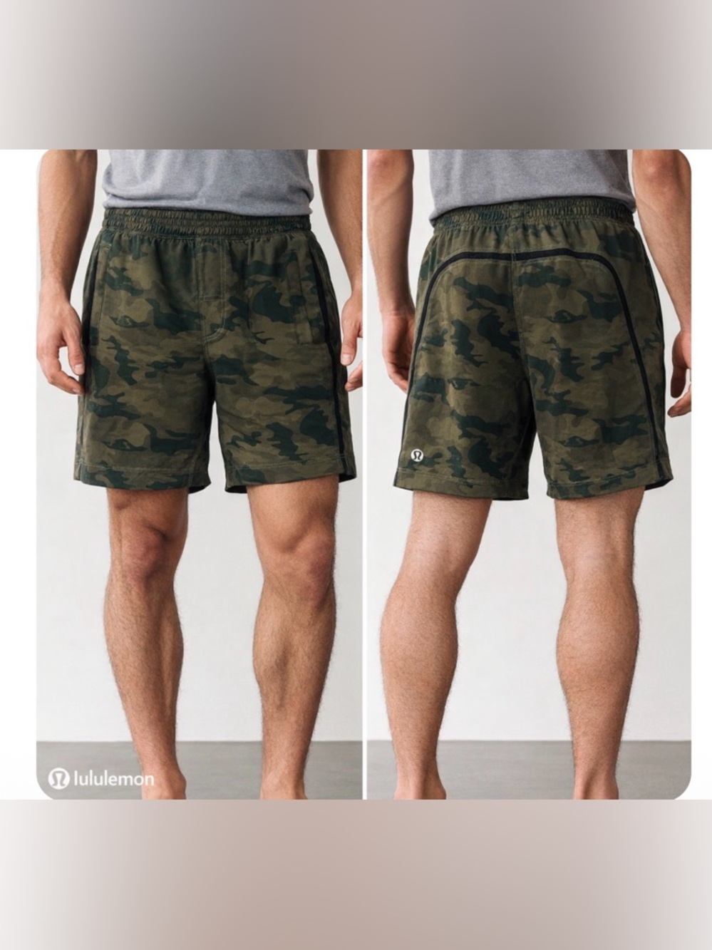 Lululemon Camo Lined Running Shorts Men Small Green Gym Training 9” Inseam Run